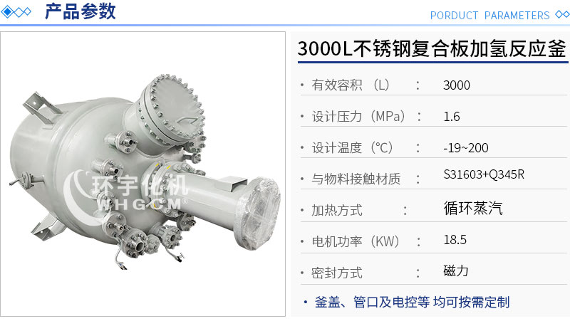 3000L不銹鋼復合板加氫反應釜